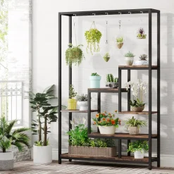 Tribesigns Plant Stands|Plant Stands*70.9" Plant Stand, Large Flower Bonsai Shelf with 6 S Hanging Hooks