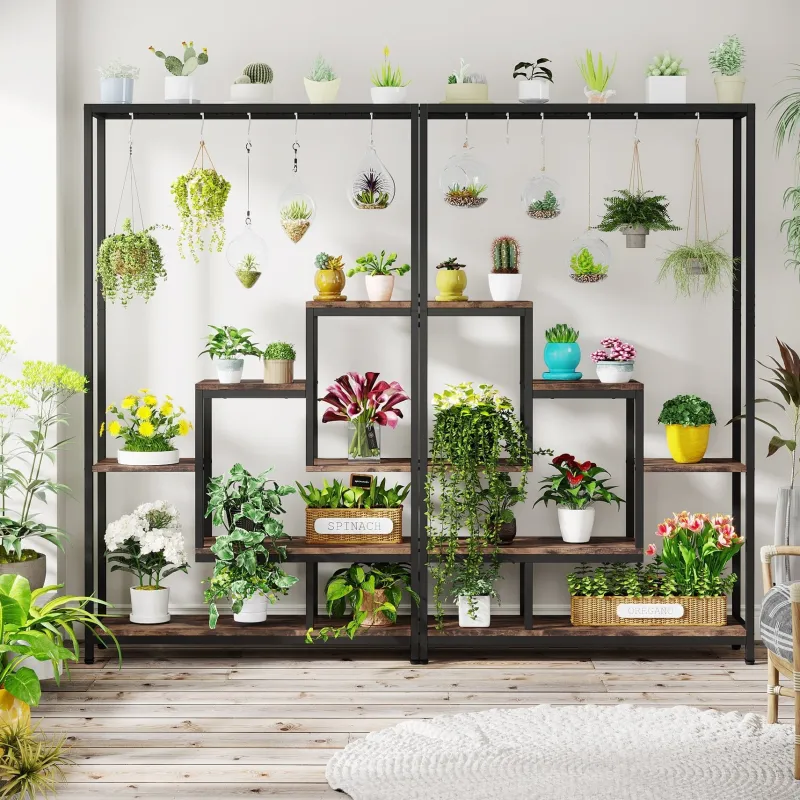 Tribesigns Plant Stands|Plant Stands*70.9" Plant Stand, Large Flower Bonsai Shelf with 6 S Hanging Hooks