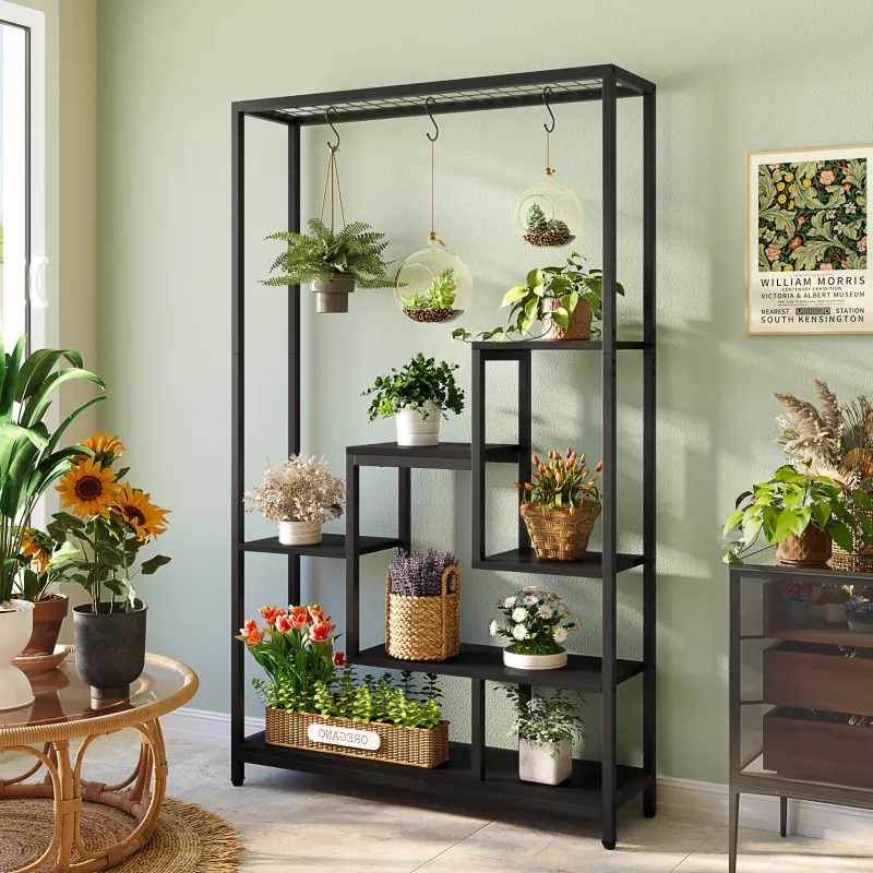 Tribesigns Plant Stands|Plant Stands*70.9" Plant Stand, Large Flower Bonsai Shelf with 6 S Hanging Hooks