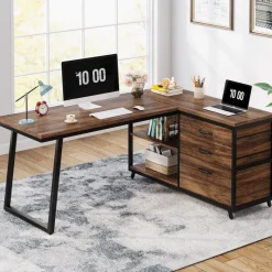 Tribesigns Desks*53" Reversible L-Shaped Computer Desk With 3 Drawers & Shelves