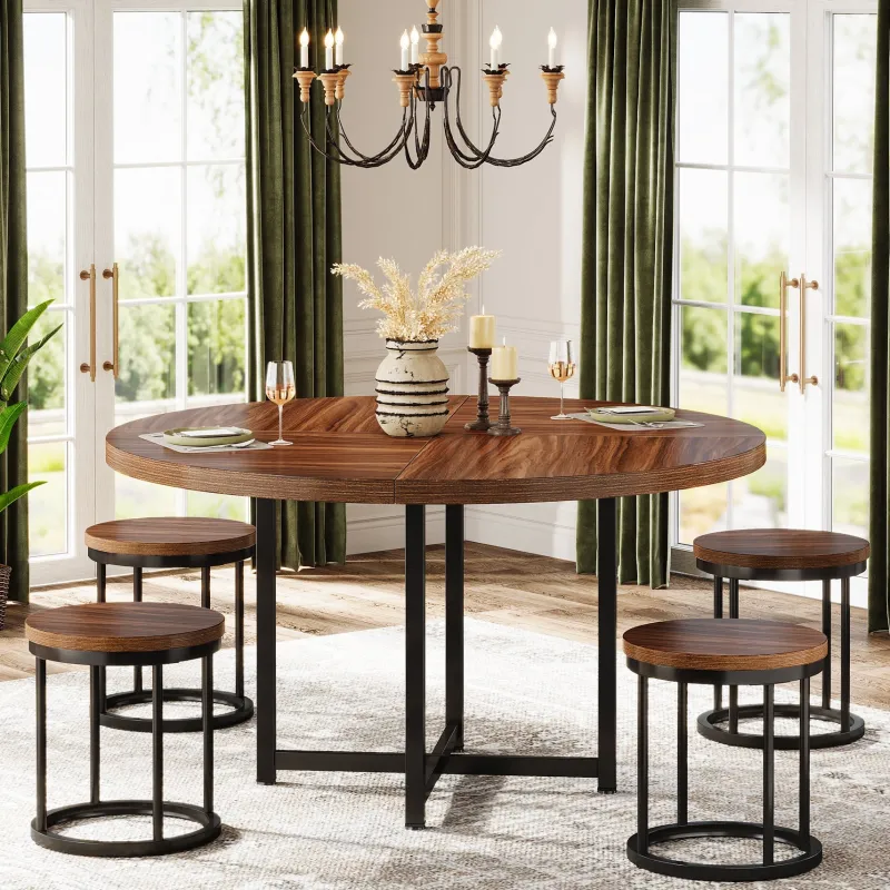 Tribesigns Dining Tables*47" Round Dining Table, 5 - Piece Kitchen Dinner Table Chairs Set