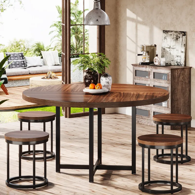 Tribesigns Dining Tables*47" Round Dining Table, 5 - Piece Kitchen Dinner Table Chairs Set