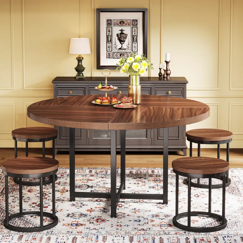 Tribesigns Dining Tables*47" Round Dining Table, 5 - Piece Kitchen Dinner Table Chairs Set