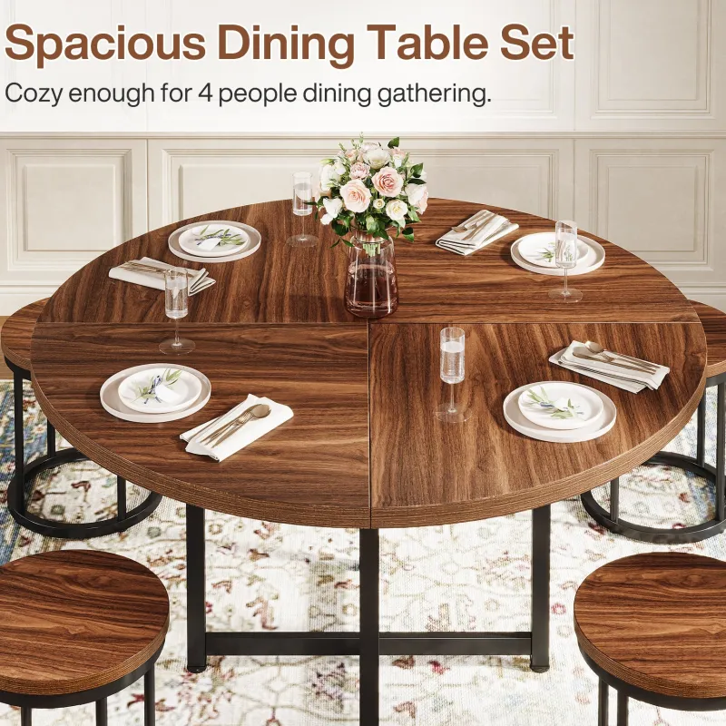 Tribesigns Dining Tables*47" Round Dining Table, 5 - Piece Kitchen Dinner Table Chairs Set