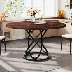Tribesigns Dining Tables*47" Round Dining Table, Dinner Kitchen Table with Metal Base