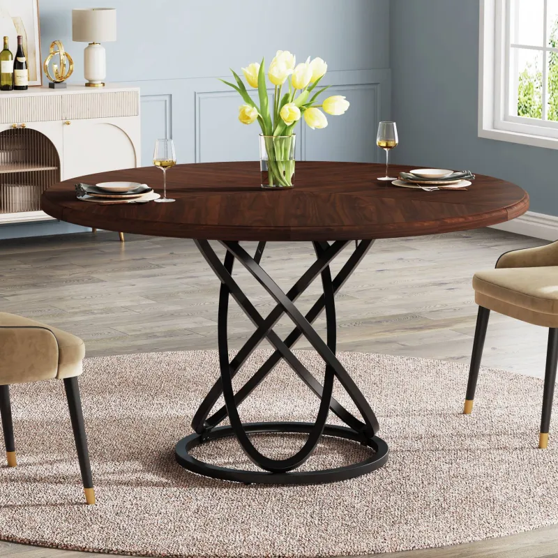 Tribesigns Dining Tables*47" Round Dining Table, Dinner Kitchen Table with Metal Base