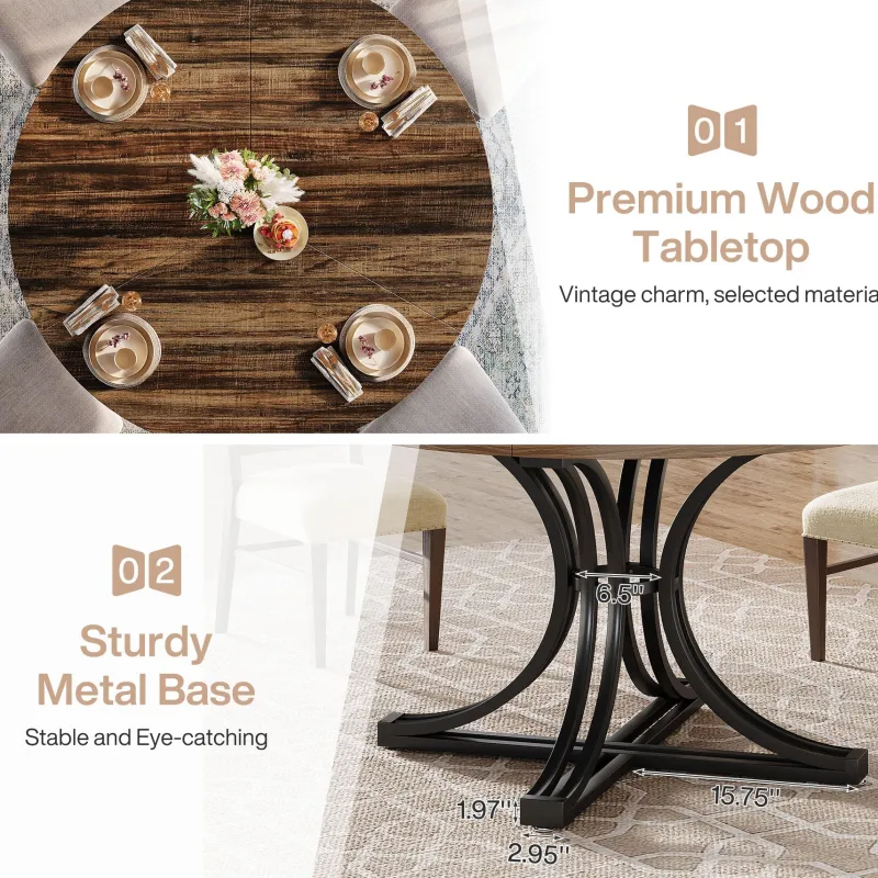 Tribesigns Dining Tables*47" Round Dining Table, Farmhouse Kitchen Table for 4 - 6 People