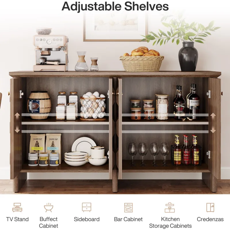 Tribesigns Sideboards & Buffets|Sideboards & Buffets*59" Sideboard Buffet, Console Cabinet Credenzas Coffee Bar Cabinet with Adjustable Shelf