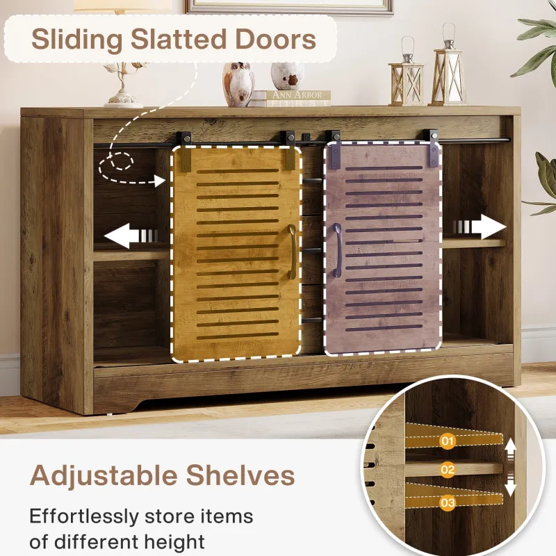 Tribesigns Sideboards & Buffets|Sideboards & Buffets*47" Sideboard Buffet, Farmhouse Buffet Cabinet With Sliding Doors & Adjustable Shelves