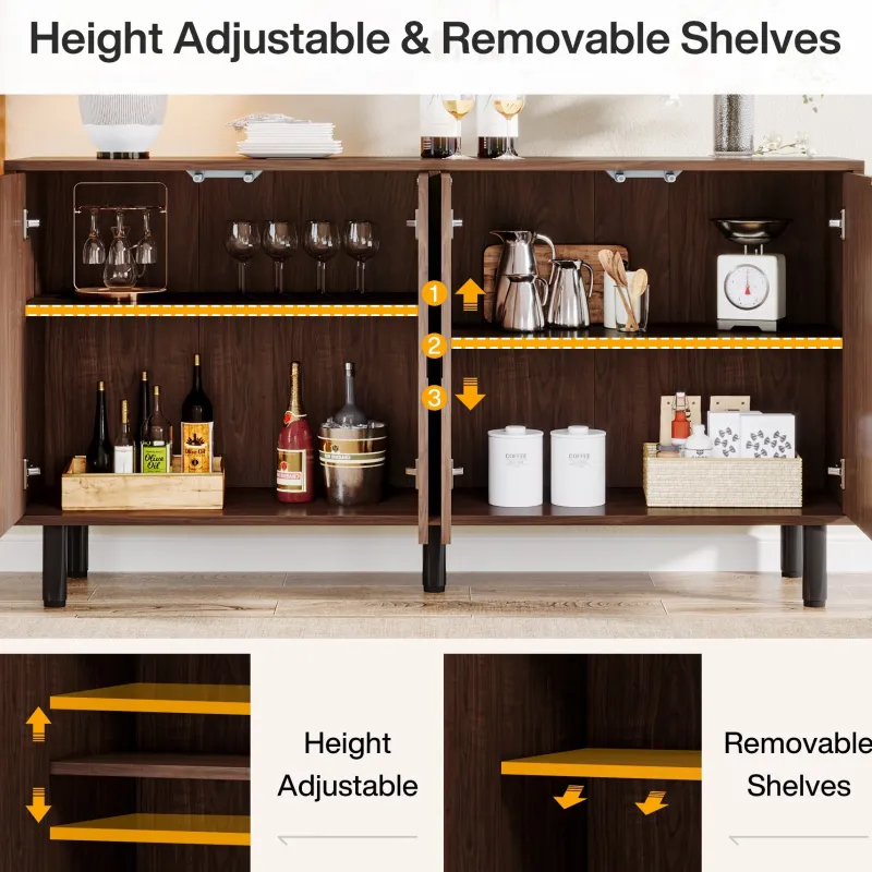 Tribesigns Sideboards & Buffets|Sideboards & Buffets*55.1" Sideboard Buffet, Kitchen Sideboard Storage Cabinet with 4 Doors