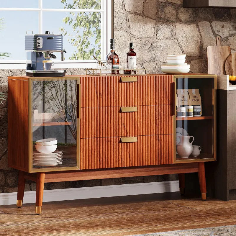 Tribesigns Sideboards & Buffets|Sideboards & Buffets*55" Sideboard Buffet, Mid - Century Buffet Storage Cabinet with 3 Drawers
