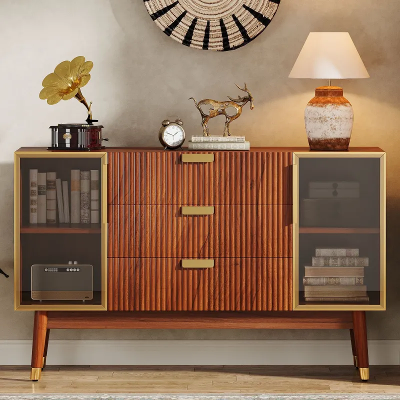 Tribesigns Sideboards & Buffets|Sideboards & Buffets*55" Sideboard Buffet, Mid - Century Buffet Storage Cabinet with 3 Drawers