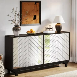 Tribesigns Sideboards & Buffets|Sideboards & Buffets*59" Sideboard Buffet, Modern Credenzas Storage Cabinet with 4 Acrylic Mirror Doors