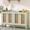 Tribesigns Sideboards & Buffets|Sideboards & Buffets*59" Sideboard Buffet, Rattan Wood Storage Cabinet with Storage Shelves