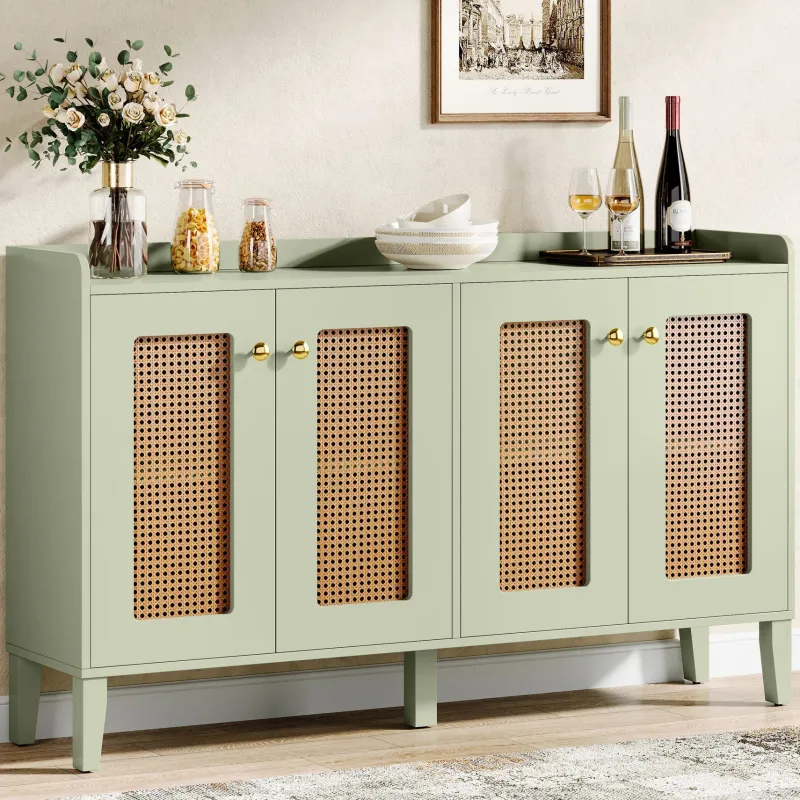 Tribesigns Sideboards & Buffets|Sideboards & Buffets*59" Sideboard Buffet, Rattan Wood Storage Cabinet with Storage Shelves