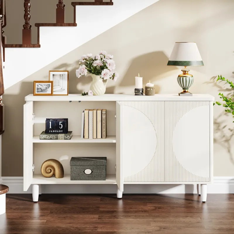 Tribesigns Sideboards & Buffets|Sideboards & Buffets*59.4" Sideboard Buffet, White Credenza Storage Cabinet with Doors