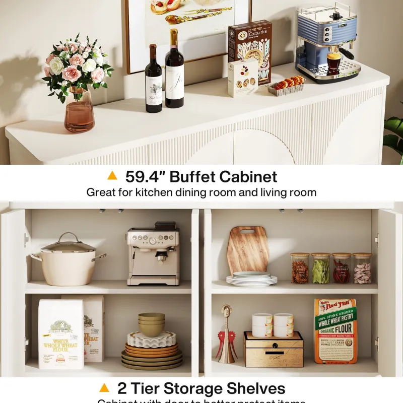 Tribesigns Sideboards & Buffets|Sideboards & Buffets*59.4" Sideboard Buffet, White Credenza Storage Cabinet with Doors
