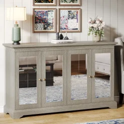 Tribesigns Sideboards & Buffets|Sideboards & Buffets*55" Sideboard Buffet, Wood Mirrored Buffet Cabinet with Adjustable Shelves