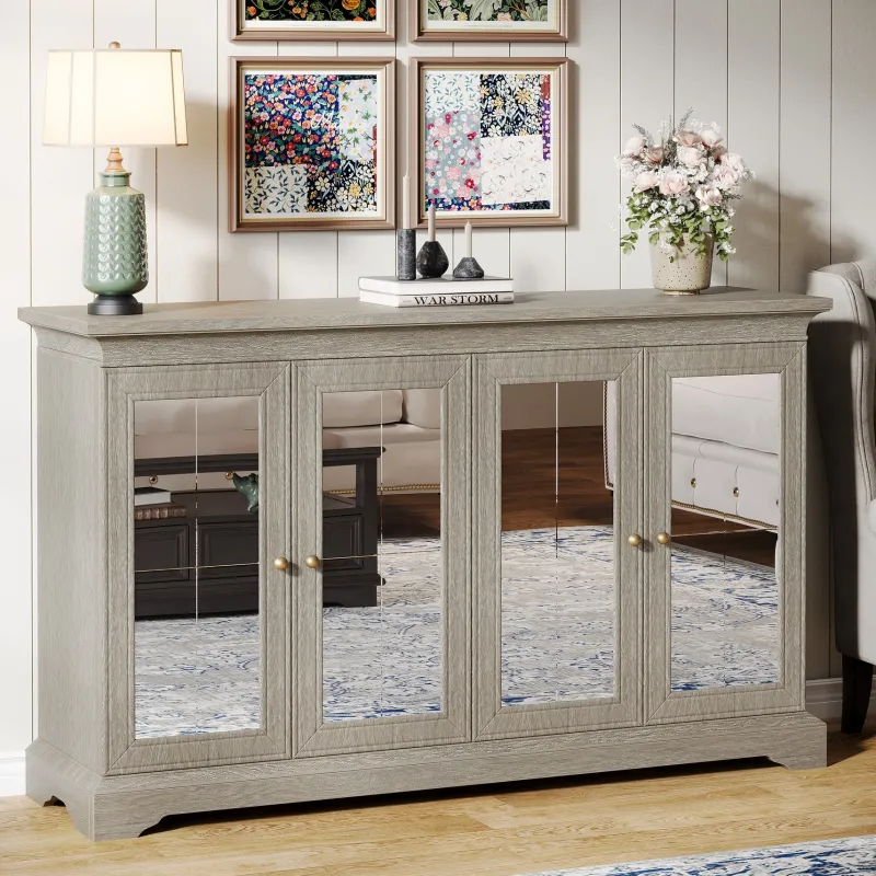 Tribesigns Sideboards & Buffets|Sideboards & Buffets*55" Sideboard Buffet, Wood Mirrored Buffet Cabinet with Adjustable Shelves