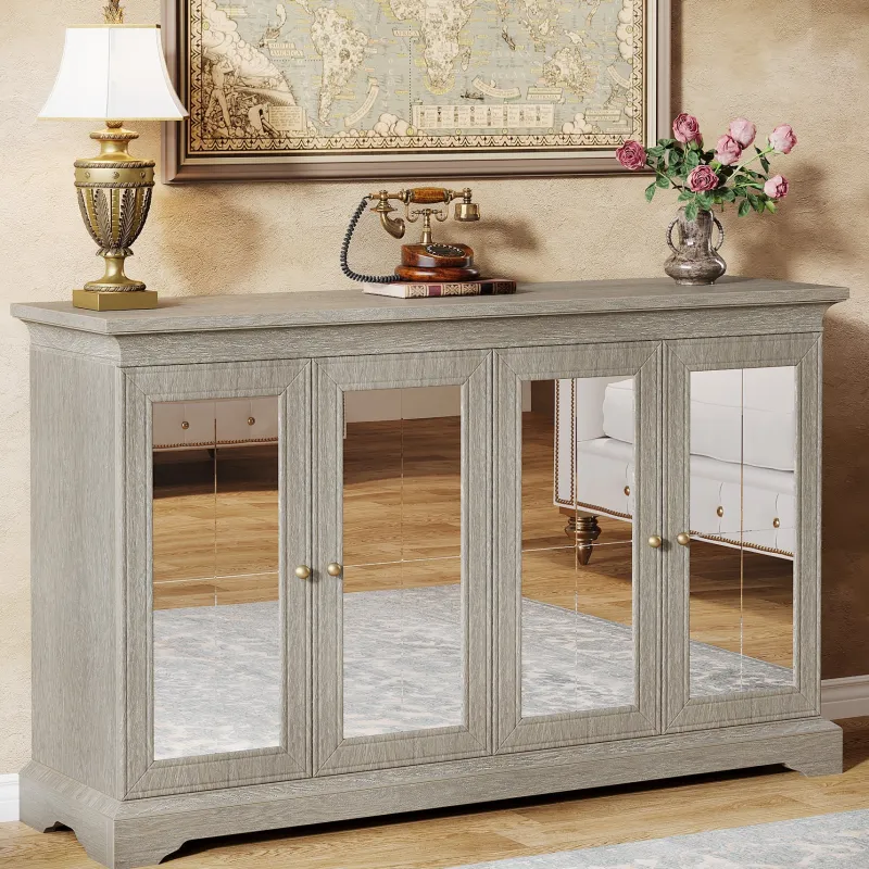 Tribesigns Sideboards & Buffets|Sideboards & Buffets*55" Sideboard Buffet, Wood Mirrored Buffet Cabinet with Adjustable Shelves