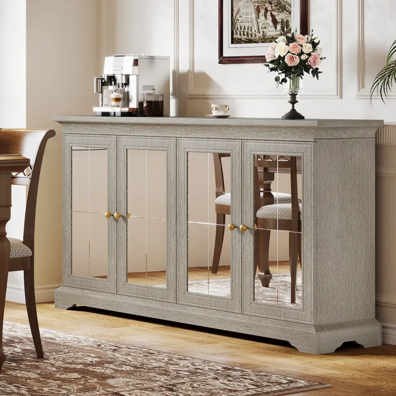 Tribesigns Sideboards & Buffets|Sideboards & Buffets*55" Sideboard Buffet, Wood Mirrored Buffet Cabinet with Adjustable Shelves