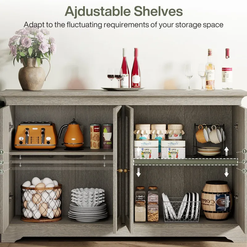 Tribesigns Sideboards & Buffets|Sideboards & Buffets*55" Sideboard Buffet, Wood Mirrored Buffet Cabinet with Adjustable Shelves