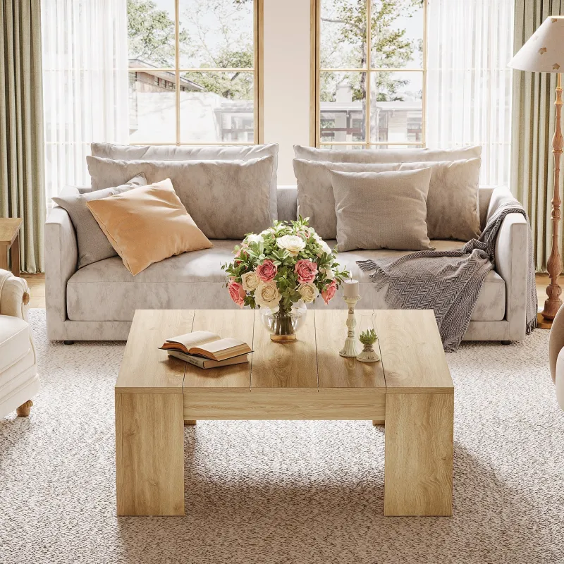 Tribesigns Coffee Tables*38.8" Square Coffee Table, Wood Center Table Snack Table