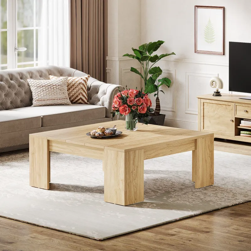 Tribesigns Coffee Tables*38.8" Square Coffee Table, Wood Center Table Snack Table