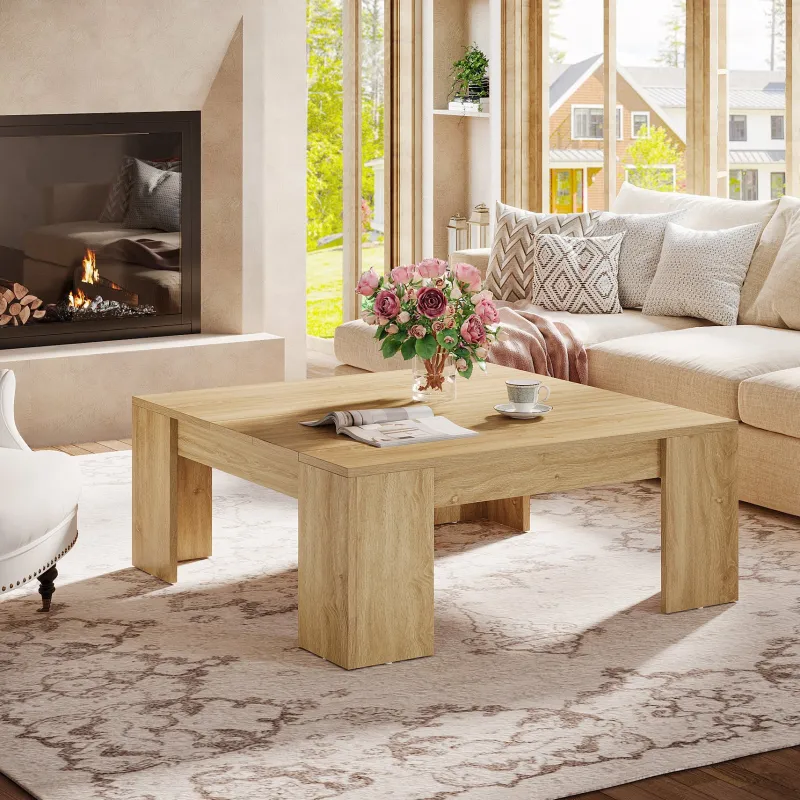 Tribesigns Coffee Tables*38.8" Square Coffee Table, Wood Center Table Snack Table