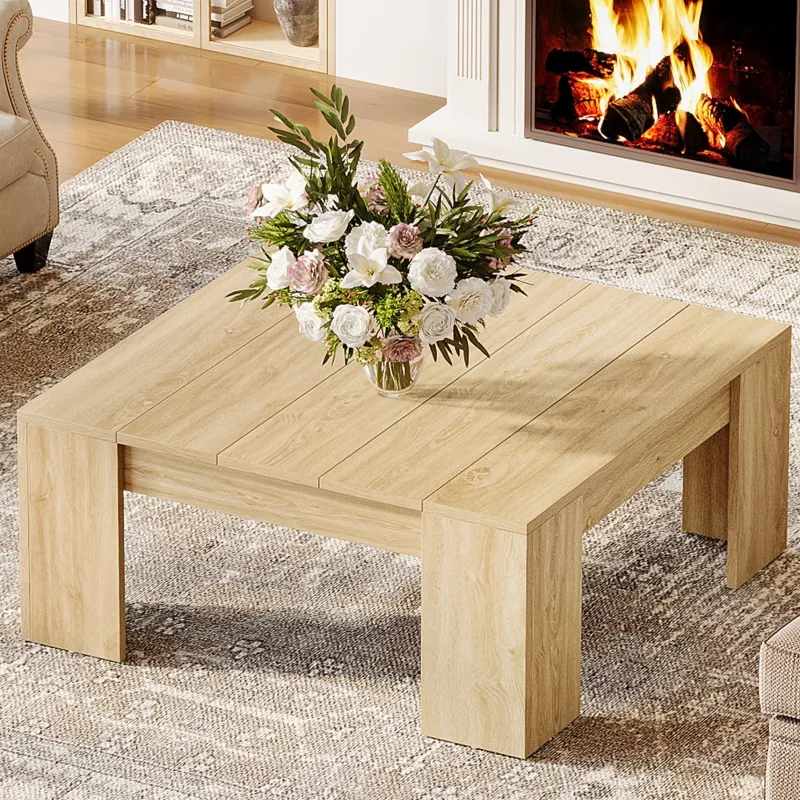 Tribesigns Coffee Tables*38.8" Square Coffee Table, Wood Center Table Snack Table