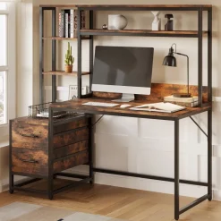 Tribesigns Desks*60" Tall Computer Desk Writing Table with 2 Drawers and Storage Shelves