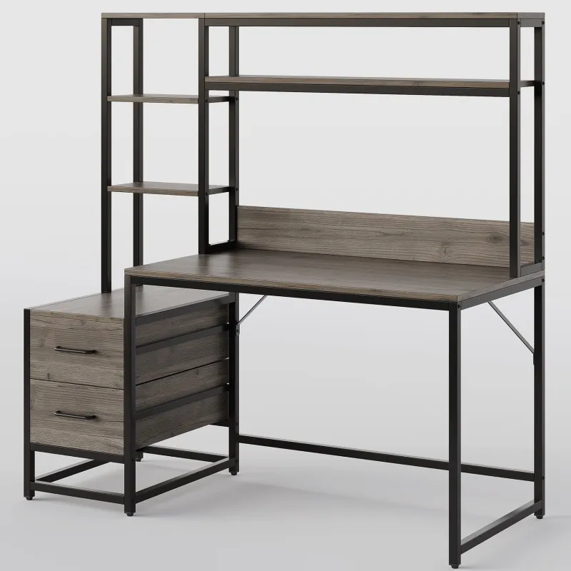 Tribesigns Desks*60" Tall Computer Desk Writing Table with 2 Drawers and Storage Shelves