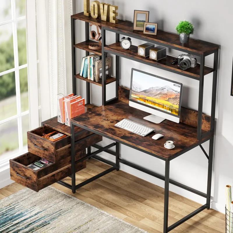 Tribesigns Desks*60" Tall Computer Desk Writing Table with 2 Drawers and Storage Shelves