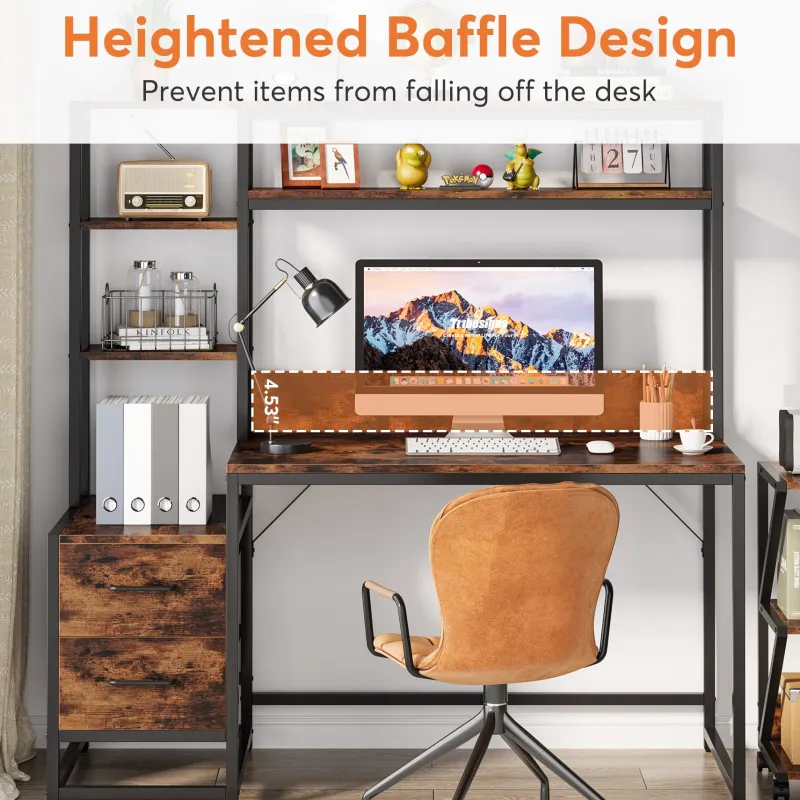 Tribesigns Desks*60" Tall Computer Desk Writing Table with 2 Drawers and Storage Shelves