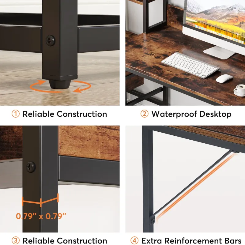 Tribesigns Desks*60" Tall Computer Desk Writing Table with 2 Drawers and Storage Shelves