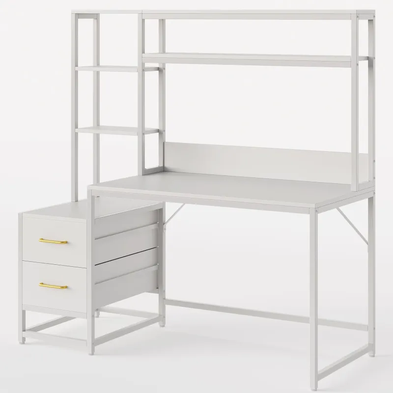 Tribesigns Desks*60" Tall Computer Desk Writing Table with 2 Drawers and Storage Shelves