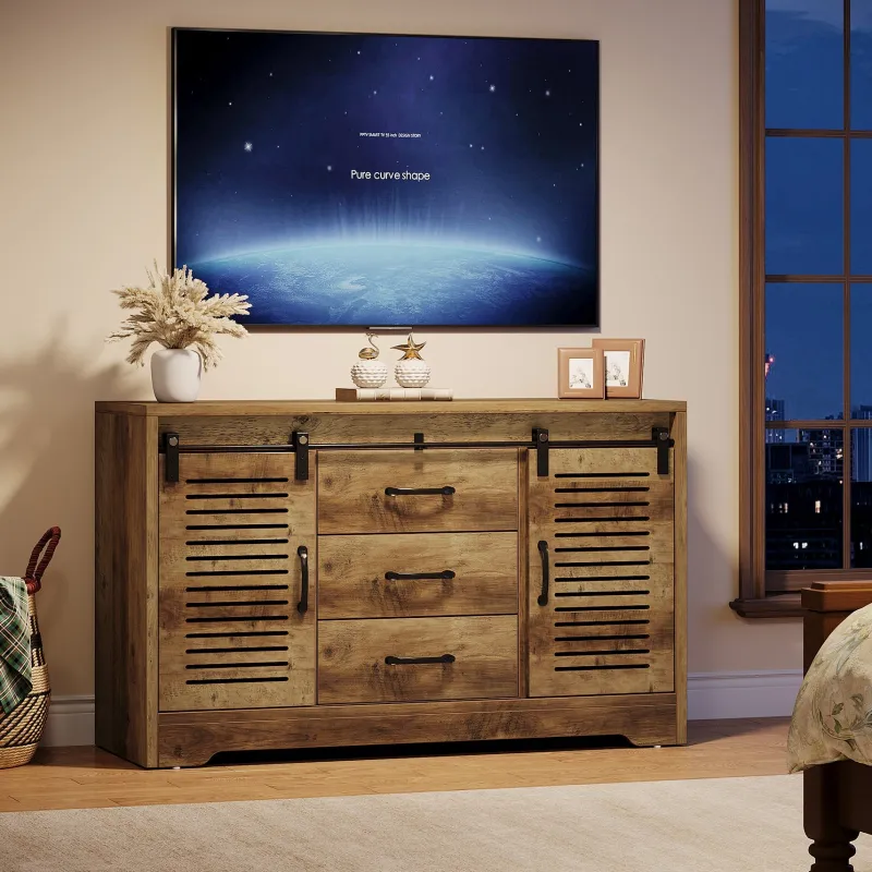 Tribesigns Tv Stands*47" TV Stand, Farmhouse Media Console With Storage Drawers