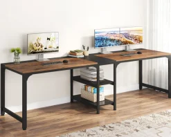 Tribesigns Desks*90.55'' Two Person Desk, Double Computer Desk with Storage Shelves