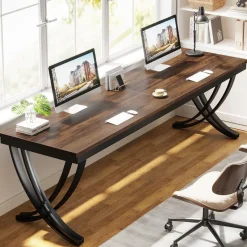 Tribesigns Desks*78.74" Two Person Desk Industrial Double Computer Desk with Metal Frame