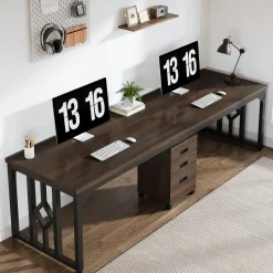 Tribesigns Desks*78.7" Two Person Desk, Long Computer Desk with File Cabinet