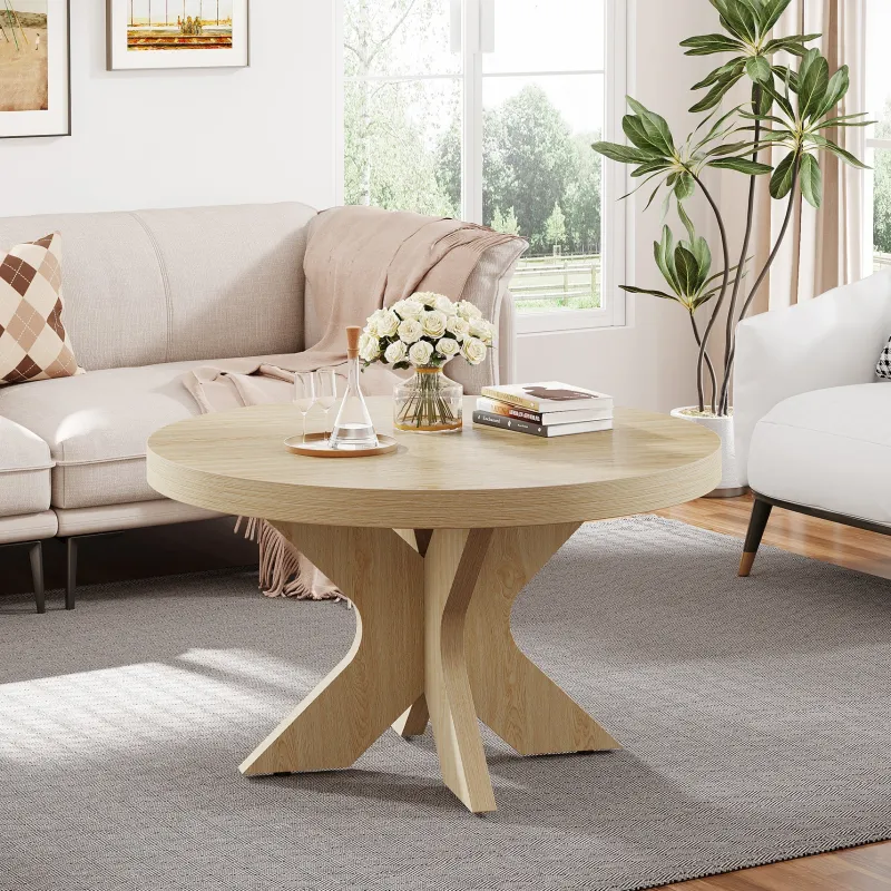 Tribesigns Coffee Tables*31.5" Wood Coffee Table, Round Center Table With Double X - Shaped Base