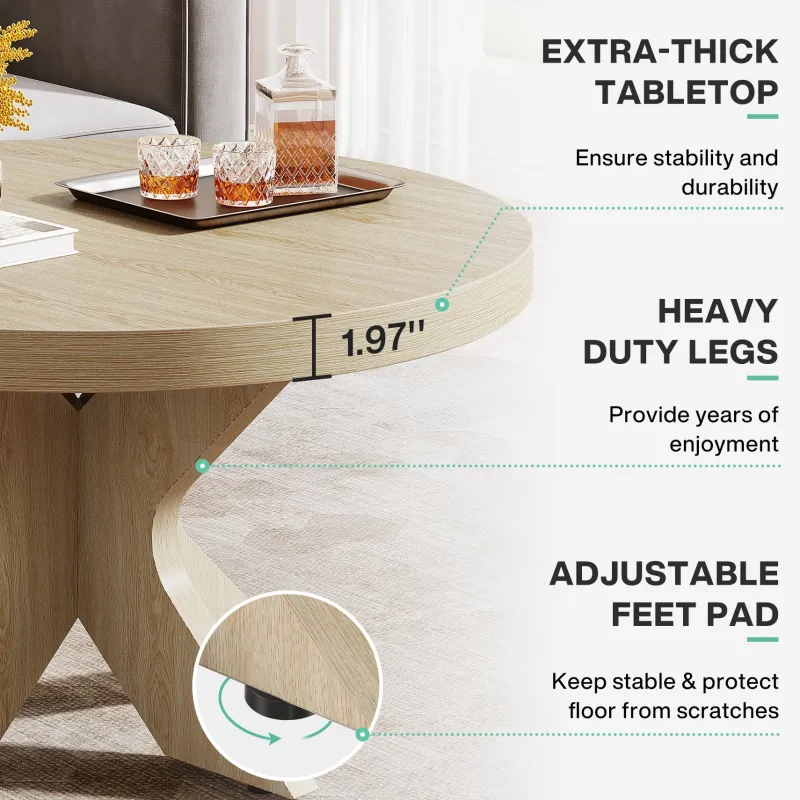 Tribesigns Coffee Tables*31.5" Wood Coffee Table, Round Center Table With Double X - Shaped Base