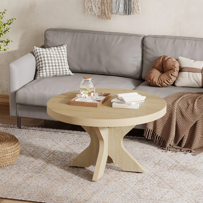 Tribesigns Coffee Tables*31.5" Wood Coffee Table, Round Center Table With Double X - Shaped Base