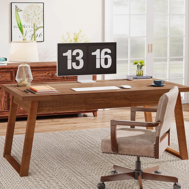Tribesigns Desks*55" Wood Computer Desk, Mid - Century Modern Study Writing Table with Drawer
