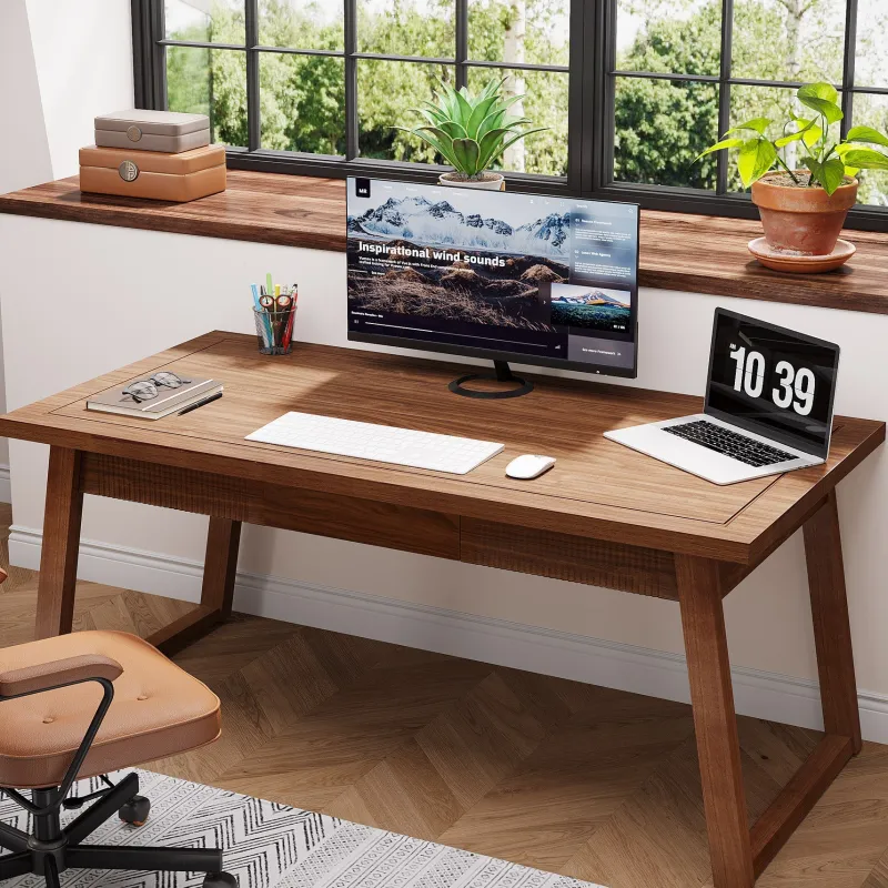 Tribesigns Desks*55" Wood Computer Desk, Mid - Century Modern Study Writing Table with Drawer