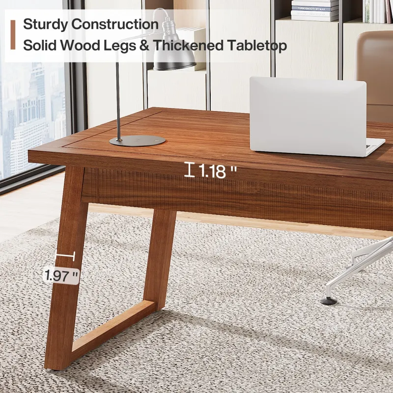 Tribesigns Desks*55" Wood Computer Desk, Mid - Century Modern Study Writing Table with Drawer