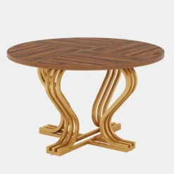 Tribesigns Dining Tables*47" Wood Dining Table, Farmhouse Kitchen Table Circle Coffee Table