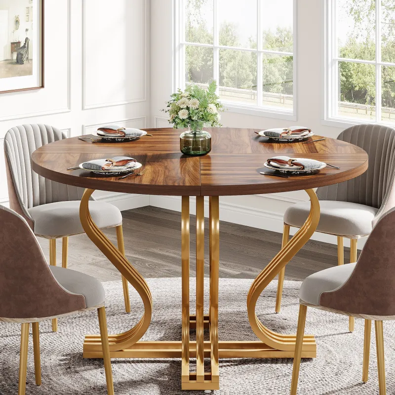 Tribesigns Dining Tables*47" Wood Dining Table, Farmhouse Kitchen Table Circle Coffee Table