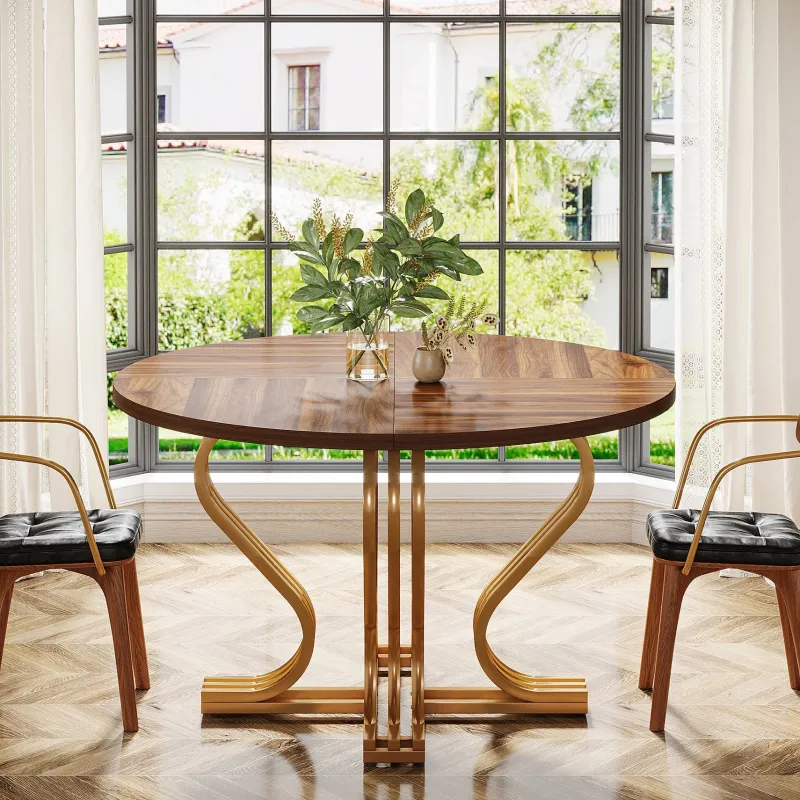 Tribesigns Dining Tables*47" Wood Dining Table, Farmhouse Kitchen Table Circle Coffee Table