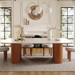 Tribesigns Dining Tables*78.7" Wood Dining Table, Luxury Stone Kitchen Table for 8